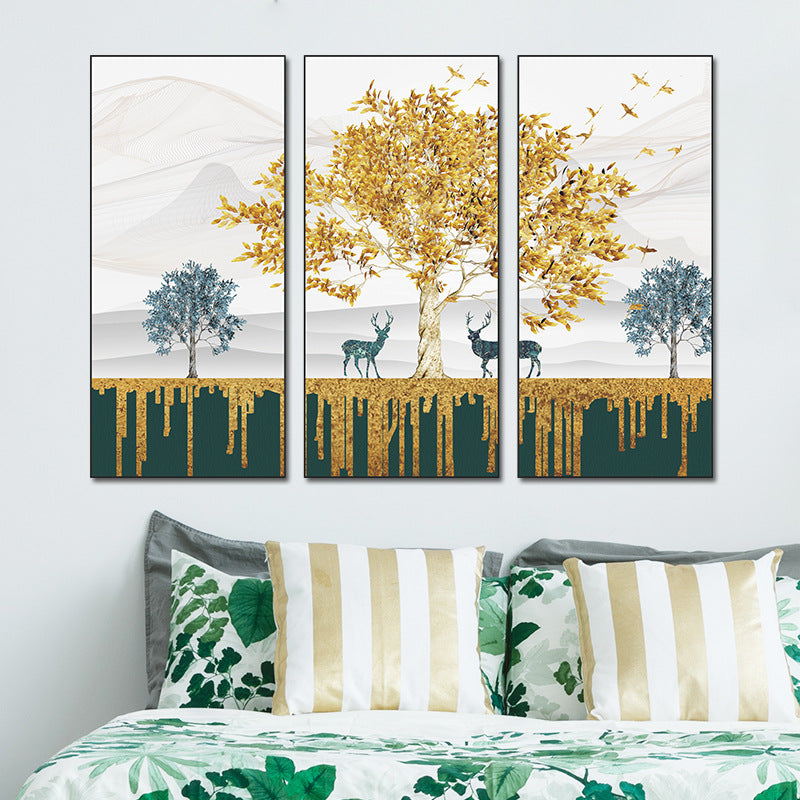 Golden Tree Teal Deer Dripping Gold 3-Panel PVC Wall Sticker Set | Detail View 3