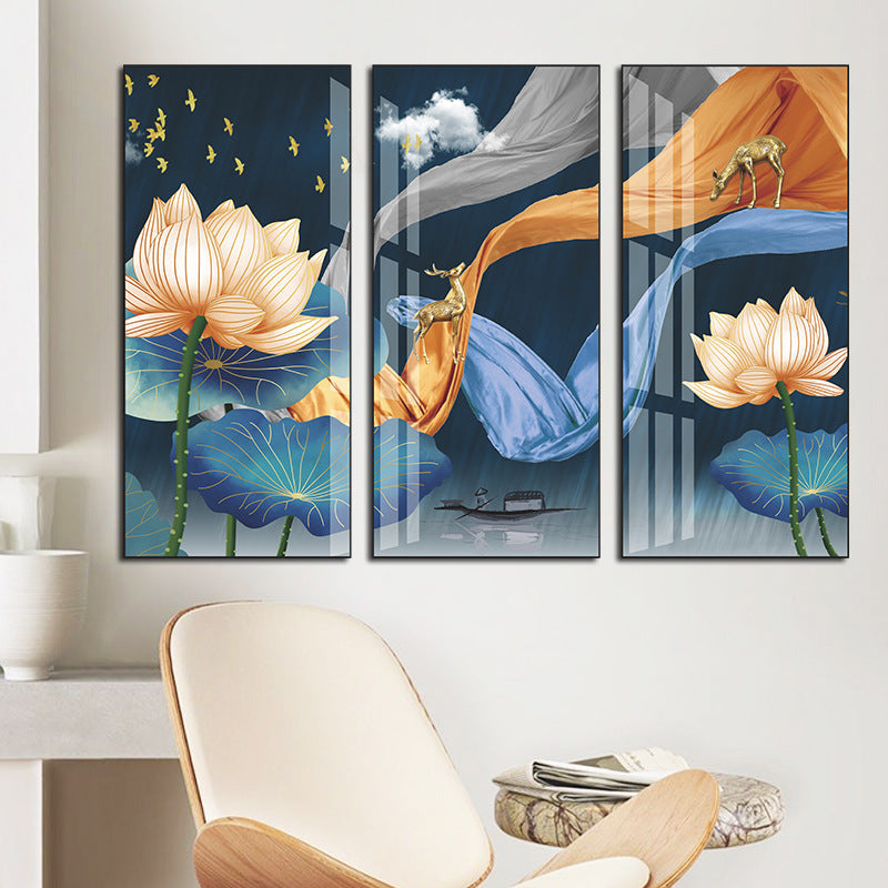 Lotus Flower  Deer 3-Panel Wall Sticker Set | Detail View 3