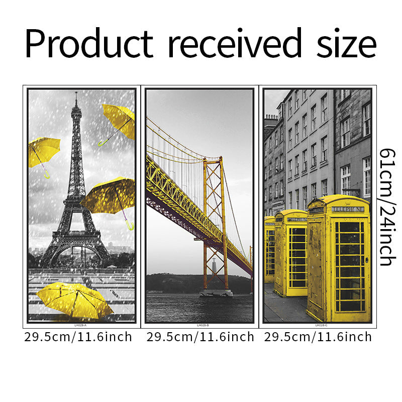 Black White City Architecture with Yellow Accents 3-Panel Wall Sticker Set | Detail View 6