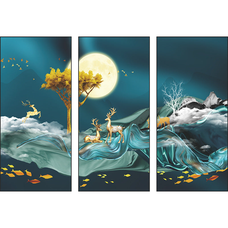 Moonlit Night Deer Landscape 3-Panel Wall Sticker Set | Detail View 5