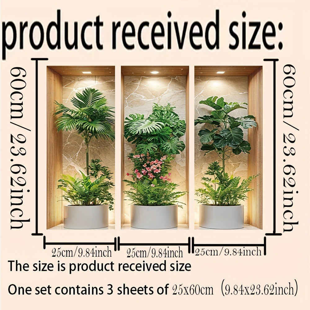 3D Niche Effect Vase & Bottle 3-Panel Wall Sticker Set | Detail View 8