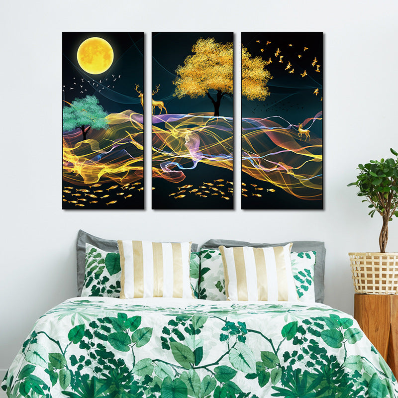 Golden Tree Colorful Ribbon Night Scene 3-Panel Wall Sticker Set | Detail View 7