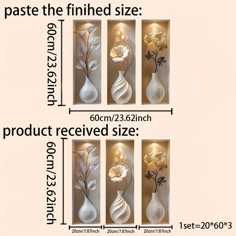 3D Niche Effect Vase & Bottle 3-Panel Wall Sticker Set | Detail View 13