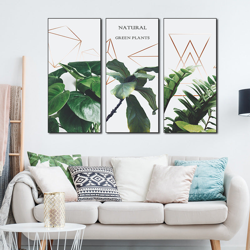 Botanical Green Leaf 3-Panel PVC Wall Sticker Set | Detail View 3