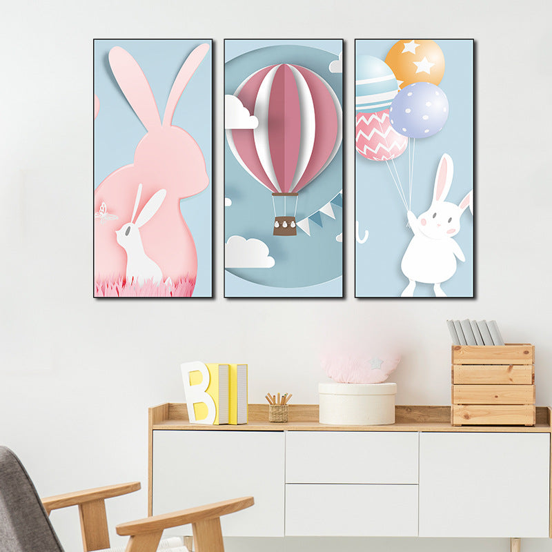 Cute Bunny Balloon 3-Panel Wall Sticker Set | PVC Wall Sticker Set for Home Decor