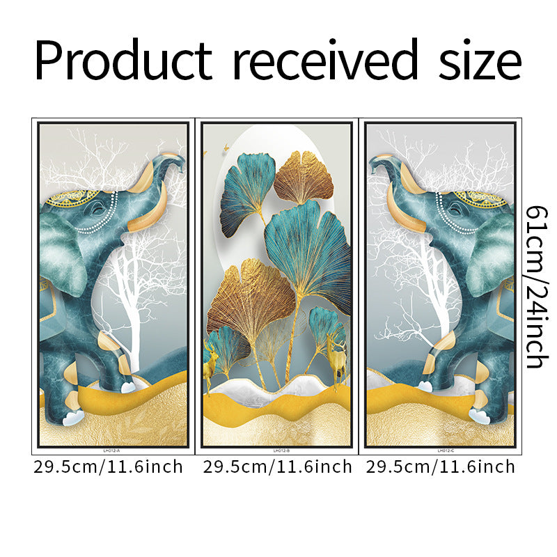 Decorative Elephant Ginkgo Leaf 3-Panel PVC Wall Sticker Set | Detail View 6
