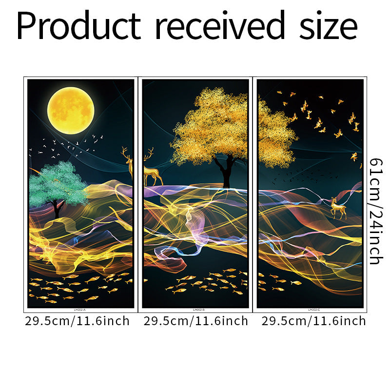 Golden Tree Colorful Ribbon Night Scene 3-Panel Wall Sticker Set | Detail View 6