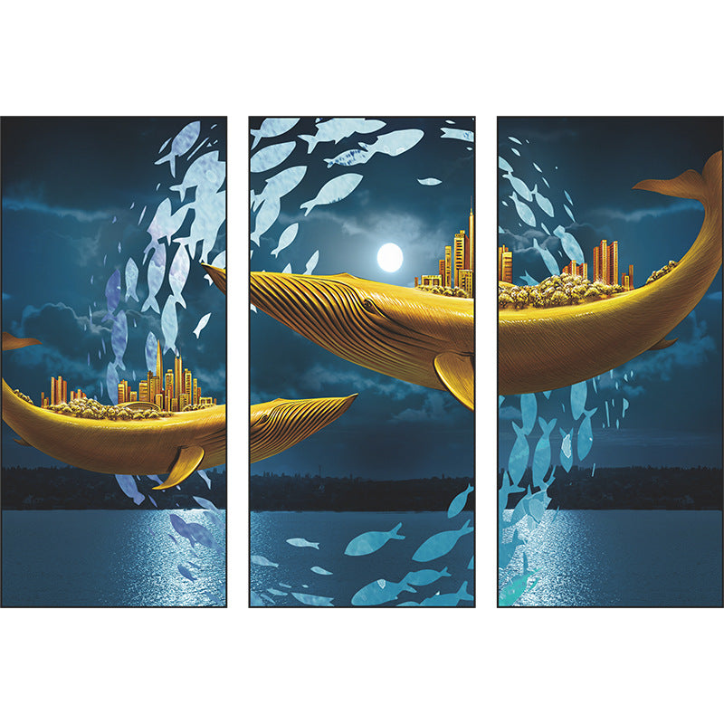 Golden Whale Cityscape 3-Panel Wall Sticker Set | Detail View 5