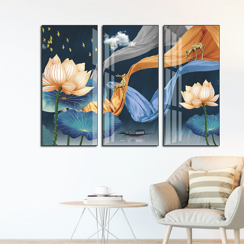 Lotus Flower  Deer 3-Panel Wall Sticker Set | Detail View 2