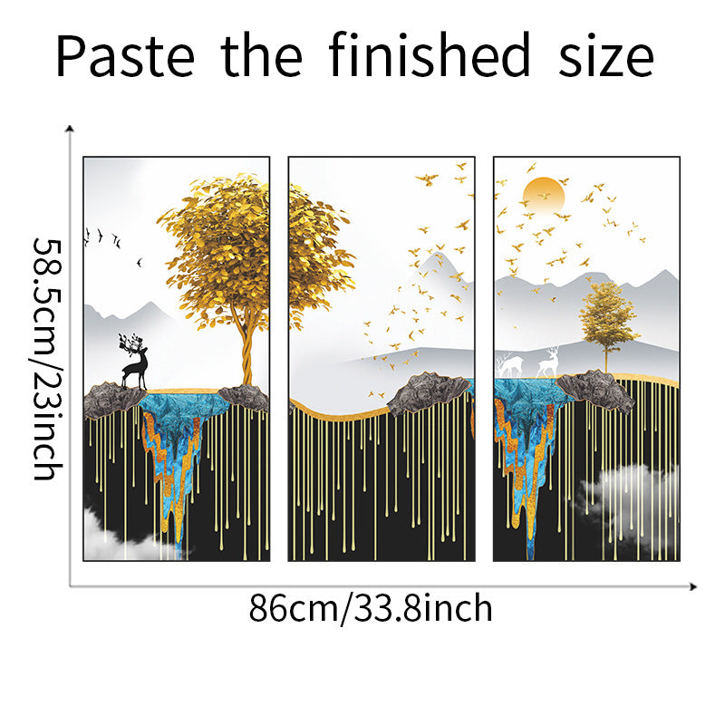 Floating Island Golden Tree Deer 3-Panel Wall Sticker Set | Detail View 7