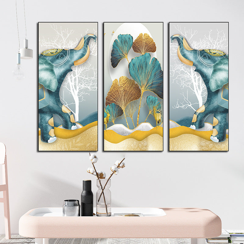 Decorative Elephant Ginkgo Leaf 3-Panel PVC Wall Sticker Set | PVC Wall Sticker Set for Home Decor