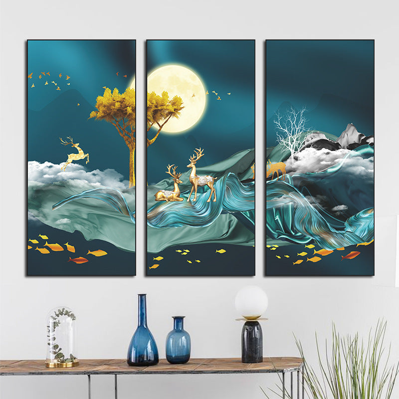 Moonlit Night Deer Landscape 3-Panel Wall Sticker Set | PVC Wall Sticker Set for Home Decor