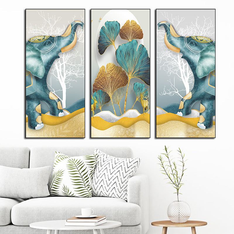 Decorative Elephant Ginkgo Leaf 3-Panel PVC Wall Sticker Set | Detail View 4
