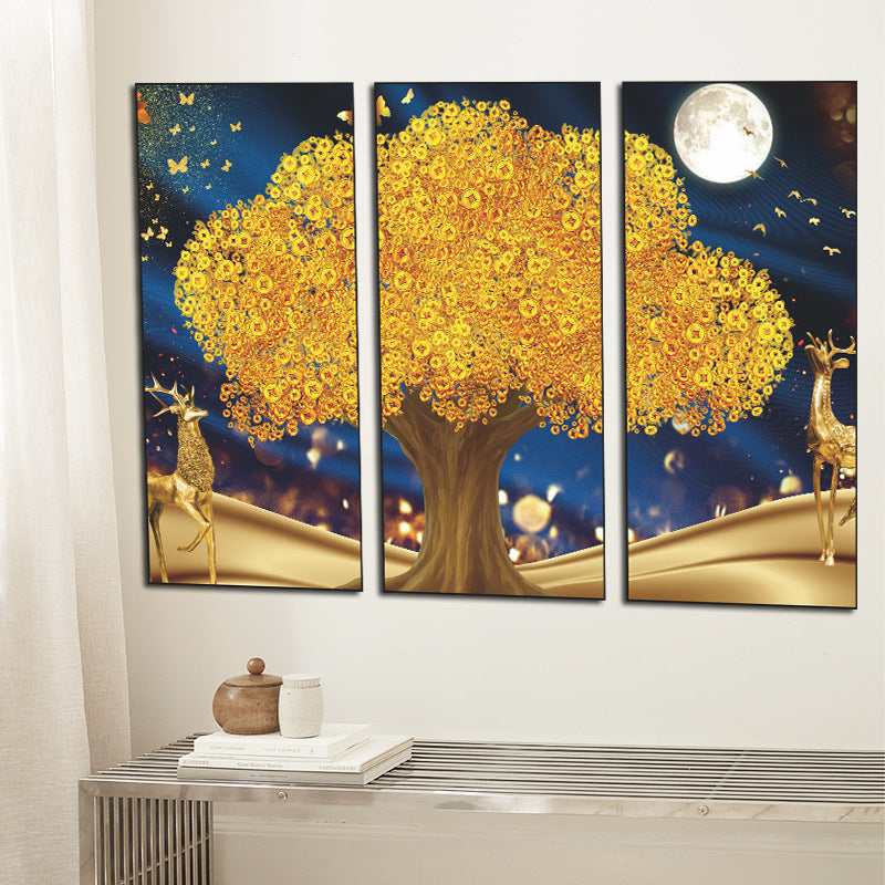 Golden Tree Deer 3-Panel Wall Sticker Set | PVC Wall Sticker Set for Home Decor