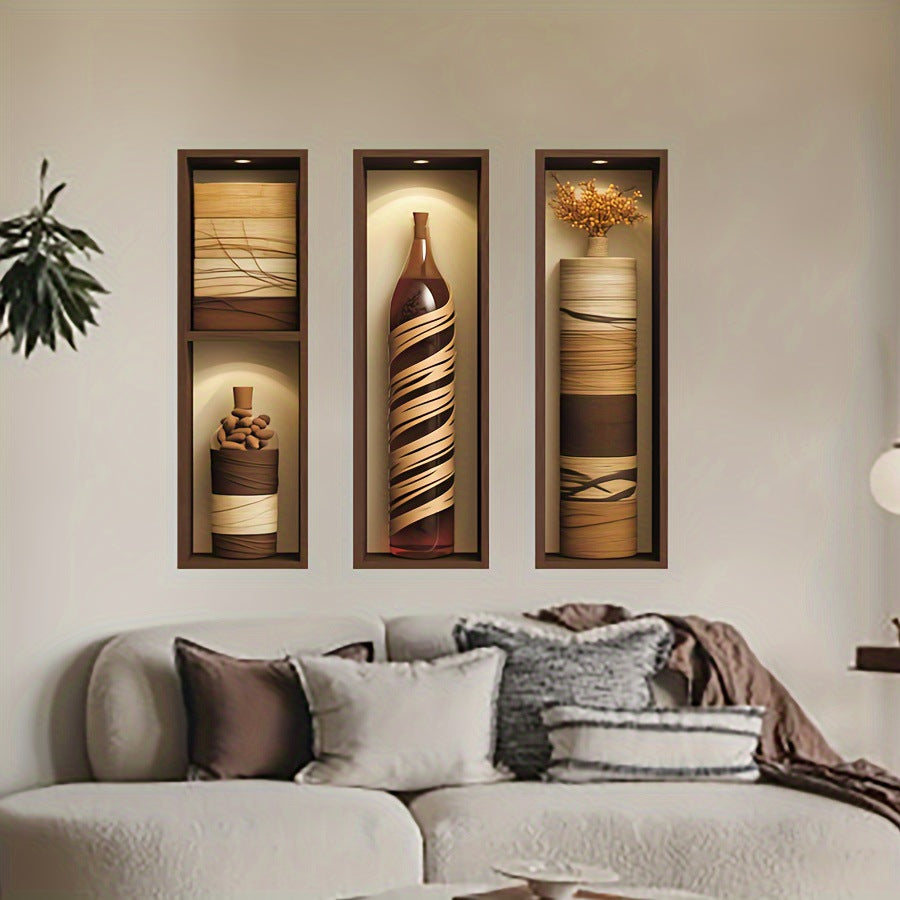 3D Niche Effect Vase & Bottle 3-Panel Wall Sticker Set | Detail View 5