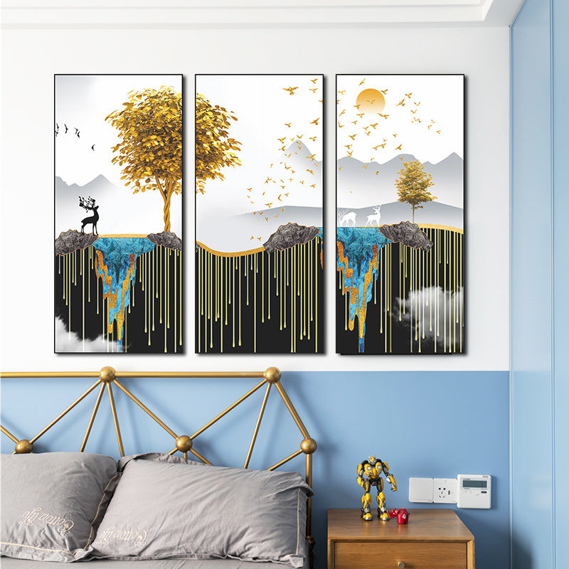 Floating Island Golden Tree Deer 3-Panel Wall Sticker Set | Detail View 2