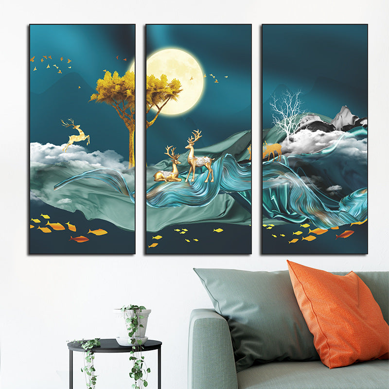 Moonlit Night Deer Landscape 3-Panel Wall Sticker Set | Detail View 4