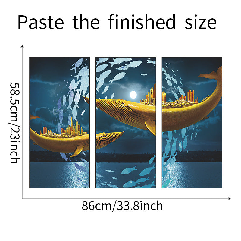 Golden Whale Cityscape 3-Panel Wall Sticker Set | Detail View 6