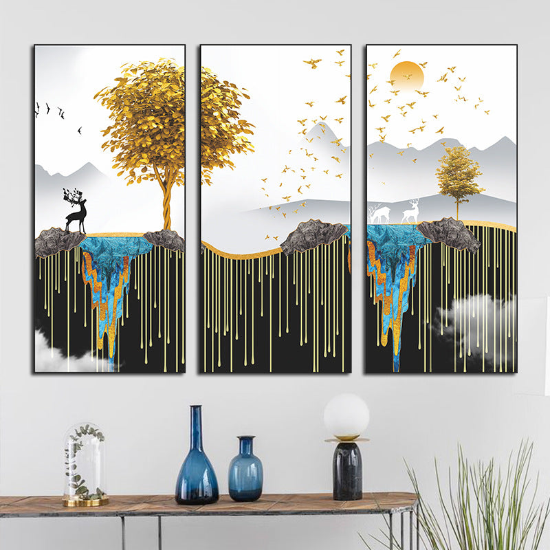 Floating Island Golden Tree Deer 3-Panel Wall Sticker Set | Detail View 3