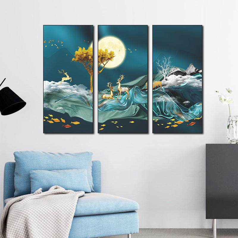 Moonlit Night Deer Landscape 3-Panel Wall Sticker Set | Detail View 3