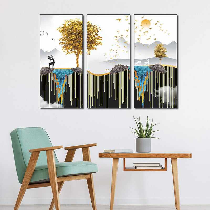 Floating Island Golden Tree Deer 3-Panel Wall Sticker Set | Detail View 4