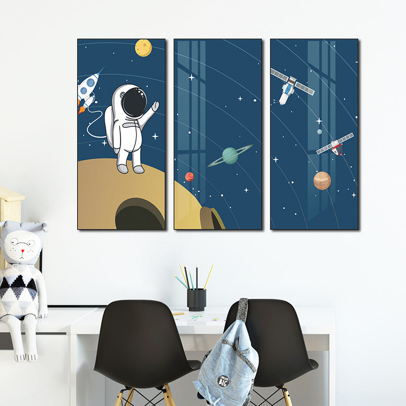 Astronaut & Space Scene 3-Panel PVC Wall Sticker Set | PVC Wall Sticker Set for Home Decor