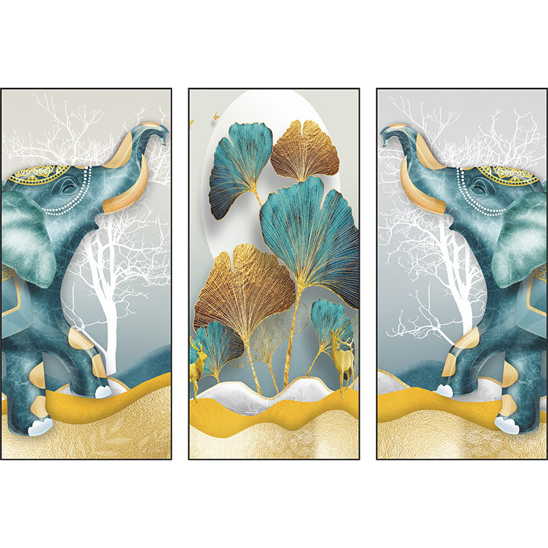 Decorative Elephant Ginkgo Leaf 3-Panel PVC Wall Sticker Set | Detail View 5
