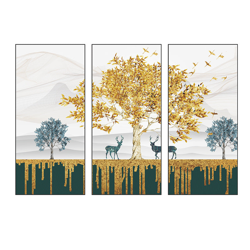 Golden Tree Teal Deer Dripping Gold 3-Panel PVC Wall Sticker Set | Detail View 5