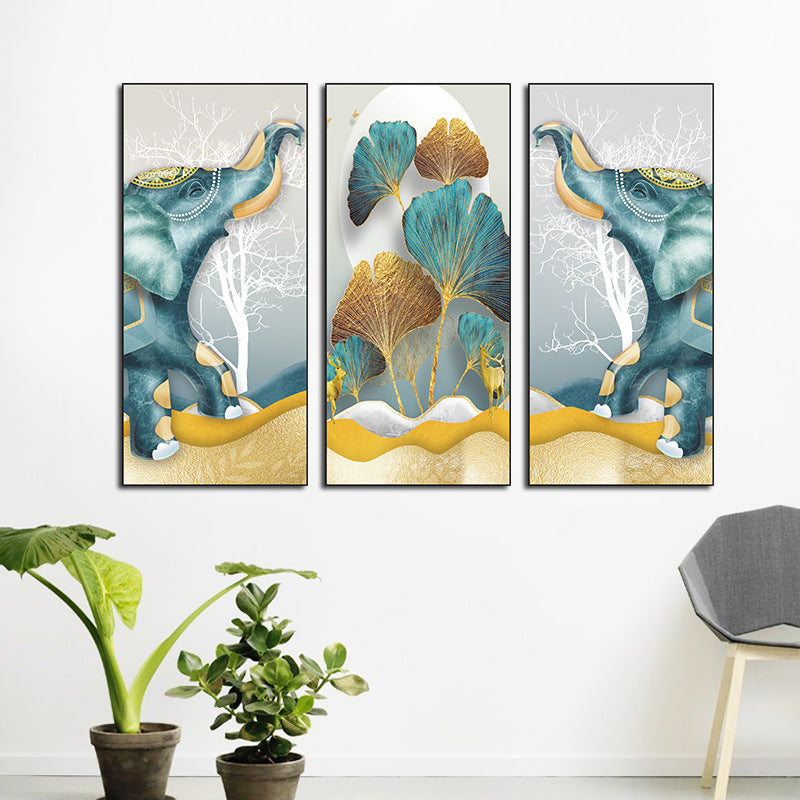 Decorative Elephant Ginkgo Leaf 3-Panel PVC Wall Sticker Set | Detail View 2