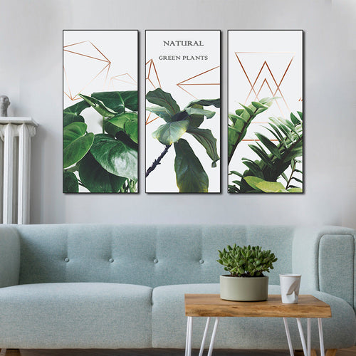 Botanical Green Leaf 3-Panel PVC Wall Sticker Set | Detail View 2