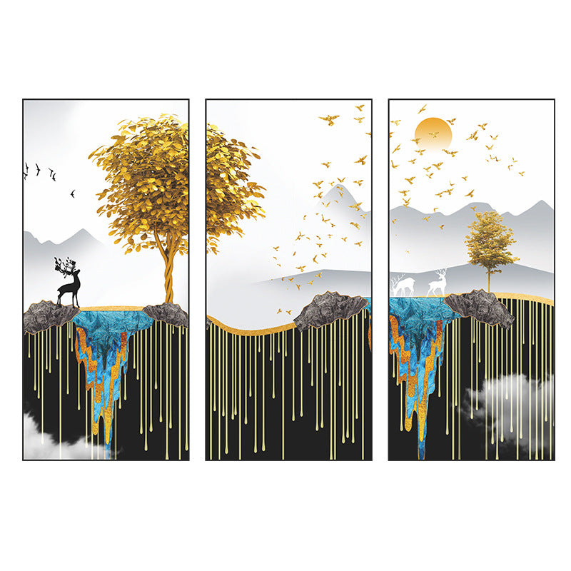 Floating Island Golden Tree Deer 3-Panel Wall Sticker Set | Detail View 5