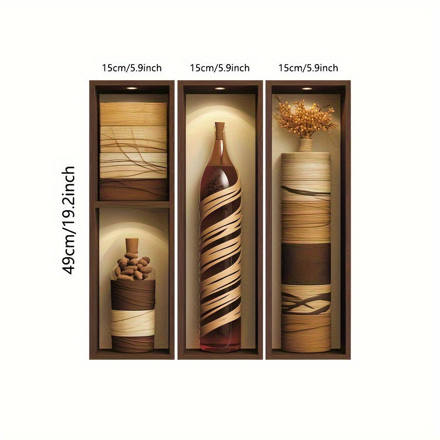 3D Niche Effect Vase & Bottle 3-Panel Wall Sticker Set | Detail View 2