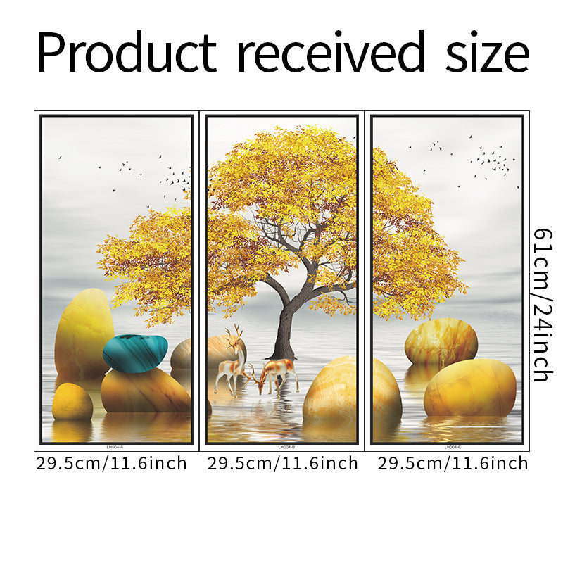 Golden Tree Deer Water Stones 3-Panel PVC Wall Sticker Set | Detail View 6