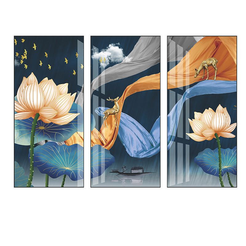 Lotus Flower  Deer 3-Panel Wall Sticker Set | Detail View 5