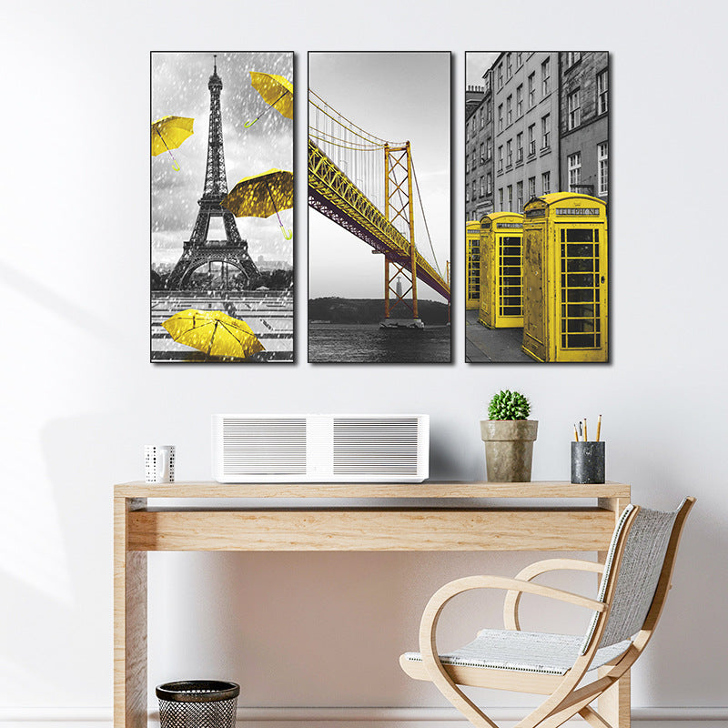 Black White City Architecture with Yellow Accents 3-Panel Wall Sticker Set | Detail View 3