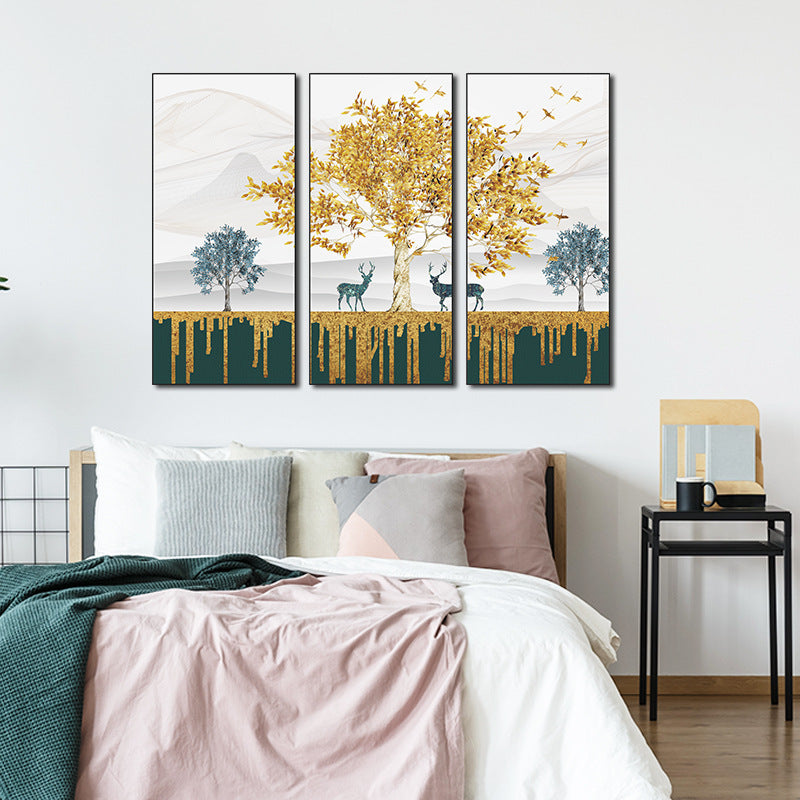 Golden Tree Teal Deer Dripping Gold 3-Panel PVC Wall Sticker Set | Detail View 2