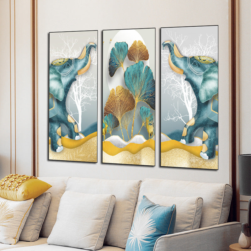 Decorative Elephant Ginkgo Leaf 3-Panel PVC Wall Sticker Set | Detail View 3