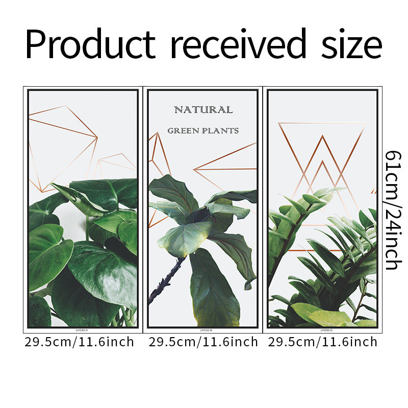 Botanical Green Leaf 3-Panel PVC Wall Sticker Set | Detail View 6